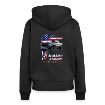 US Pick Up V8 Auto -Blubbern und Grinsen-Pick Up - Frauen Premium Bio Hoodie - Schwarz - Hinten - Julia (174cm)
