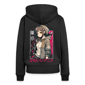 Fleur de Sakura - Sweat à capuche Premium bio Femme - noir - Dos - Julia (174cm)