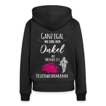 Mein Onkel ist Feuerwehrmann - Frauen Premium Bio Hoodie - Schwarz - Hinten - Julia (174cm)