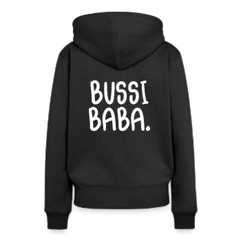 Bussi Baba. - Frauen Premium Bio Hoodie - Schwarz - Hinten - Julia (174cm)
