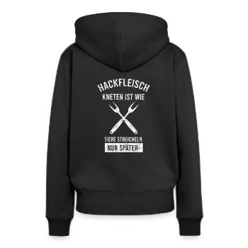 Hackfleisch kneten ist wie Tiere streicheln - Frauen Premium Bio Hoodie - Schwarz - Hinten - Julia (174cm)