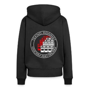 Tekno contre le fascisme et le racisme - Sweat à capuche Premium bio Femme - noir - Dos - Julia (174cm)