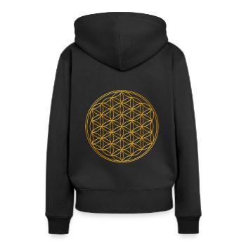 Lebensblume gold - Frauen Premium Bio Hoodie - Schwarz - Hinten - Julia (174cm)