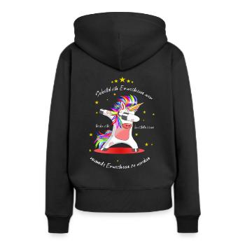 Tanzendes Einhorn - Nie erwachsen werden - Frauen Premium Bio Hoodie - Schwarz - Hinten - Julia (174cm)