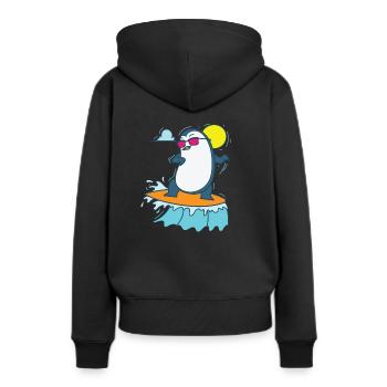 Pingouin surfant sur la plage Oiseau antarctique - Sweat à capuche Premium bio Femme - noir - Dos - Julia (174cm)
