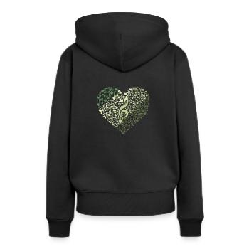 Nuage de mots avec notes de musique et clé - Sweat à capuche Premium bio Femme - noir - Dos - Julia (174cm)