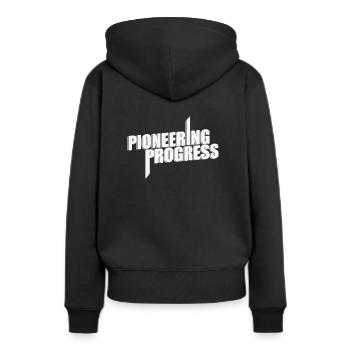 Progrès pionniers - Sweat à capuche Premium bio Femme - noir - Dos - Julia (174cm)