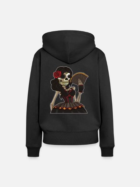 Dama esqueleto de los muertos | La Calavera Catrina - Sudadera con capucha prémium ecológica para mujer - negro