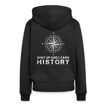 Lern Geschichte - Frauen Premium Bio Hoodie - Schwarz - Hinten - Julia (174cm)
