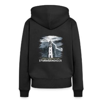 Sturmbändiger Leuchtturm Gewitter Kraftvoll - Frauen Premium Bio Hoodie - Schwarz - Hinten - Julia (174cm)