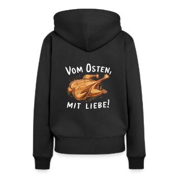 Vom Osten Mit Liebe Broiler Hähnchen - Frauen Premium Bio Hoodie - Schwarz - Hinten - Julia (174cm)