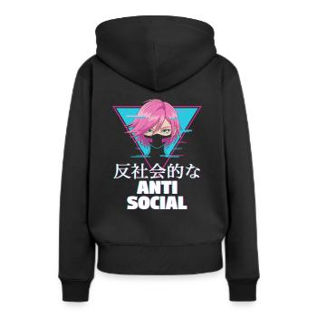 Anime anti social - Sweat à capuche Premium bio Femme - noir - Dos - Julia (174cm)