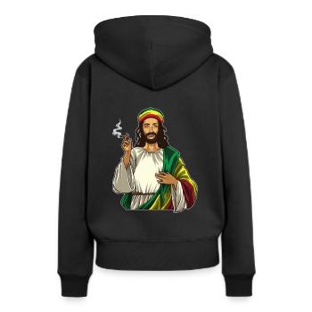 Rasta Jesus fume Weed - Cannabis Lord - Kiffer - Sweat à capuche Premium bio Femme - noir - Dos - Julia (174cm)