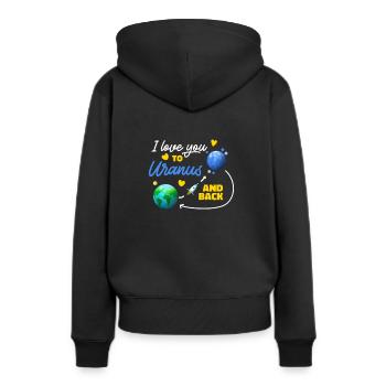Je t’aime à Uranus et de retour à Uranus - Sweat à capuche Premium bio Femme - noir - Dos - Julia (174cm)