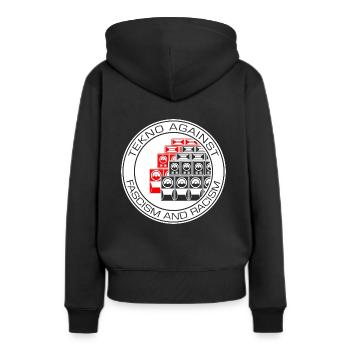 Tekno contre le fascisme et le racisme - Sweat à capuche Premium bio Femme - noir - Dos - Julia (174cm)