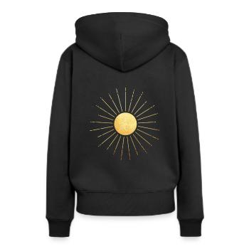 Soleil doré avec rayons de soleil, yoga, ésotérisme - Sweat à capuche Premium bio Femme - noir - Dos - Julia (174cm)