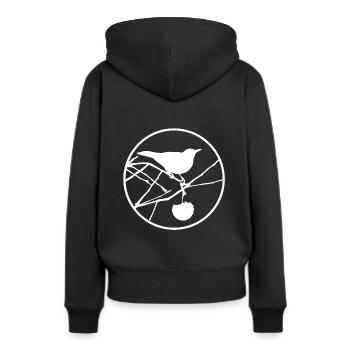 Merle dans l’arbre | Merle à la pomme - Sweat à capuche Premium bio Femme - noir - Dos - Julia (174cm)