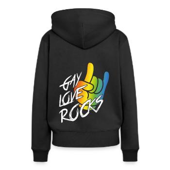 Schwule Liebe rockt - Frauen Premium Bio Hoodie - Schwarz - Hinten - Julia (174cm)