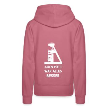 On Pütt everything was better - mine - mining - Women’s Premium Organic Hoodie - mauve - Back - Isabella (175cm)