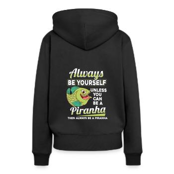 Piranha - Frauen Premium Bio Hoodie - Schwarz - Hinten - Julia (174cm)
