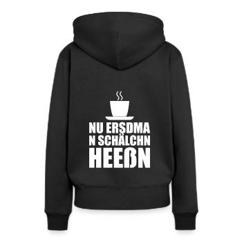 Boire du café en chemise saxonne dialecte saxon - Sweat à capuche Premium bio Femme - noir - Dos - Julia (174cm)