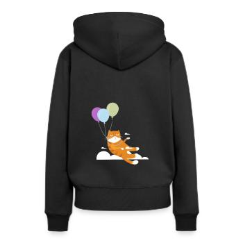 Lustige Katze Kater Miau Fliegt Mit Ballon - Frauen Premium Bio Hoodie - Schwarz - Hinten - Julia (174cm)