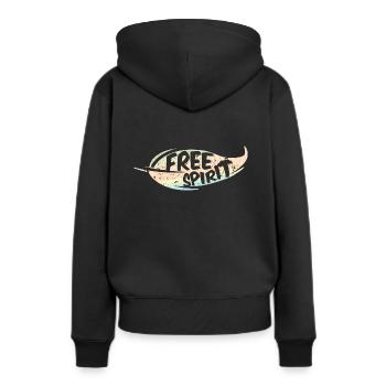 Free Spirit / - Frauen Premium Bio Hoodie - Schwarz - Hinten - Julia (174cm)