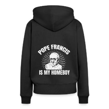 Pope Francis is my Homeboy Papst Kirche Katholisch - Frauen Premium Bio Hoodie - Schwarz - Hinten - Julia (174cm)
