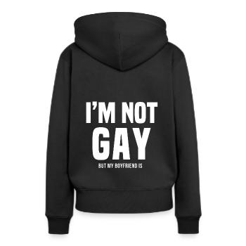 Ich bin nicht schwul, mein Freund ist schwul - Frauen Premium Bio Hoodie - Schwarz - Hinten - Julia (174cm)