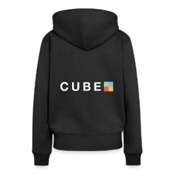 Cube Logo - Frauen Premium Bio Hoodie - Schwarz - Hinten - Julia (174cm)