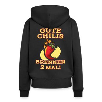 Gute Chilis brennen 2 mal! Chili Habanero Scoville - Frauen Premium Bio Hoodie - Schwarz - Hinten - Julia (174cm)