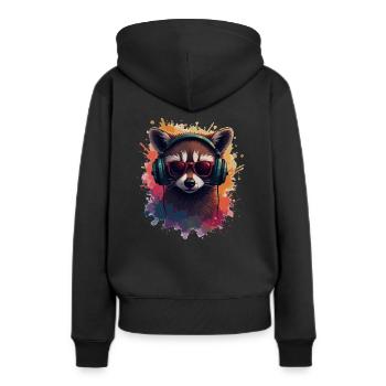 raton laveur musique lunettes de soleil coloré art animalier - Sweat à capuche Premium bio Femme - noir - Dos - Julia (174cm)