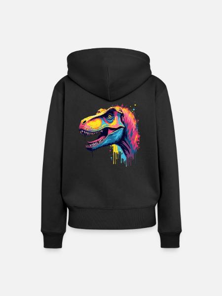 T-Rex Colorful Art Artwork Animal Motif Dinosaur - Women’s Premium Organic Hoodie - black