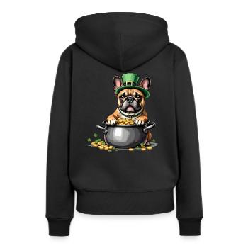 Französische Bulldogge St. Patricks Day Outfit - Frauen Premium Bio Hoodie - Schwarz - Hinten - Julia (174cm)