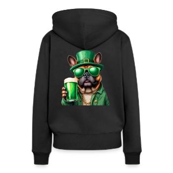 Französische Bulldogge St. Patricks Day Bier - Frauen Premium Bio Hoodie - Schwarz - Hinten - Julia (174cm)