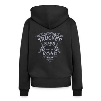 Truckerin Trucker Babe LKW Truck Fahrerin - Frauen Premium Bio Hoodie - Schwarz - Hinten - Julia (174cm)