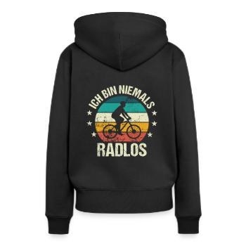 Niemals Radlos - Lustiger Fahrrad Radfahrer Spruch - Frauen Premium Bio Hoodie - Schwarz - Hinten - Julia (174cm)