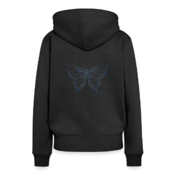 SCHMETTERLING blue, logo, ring grid - Women’s Premium Organic Hoodie - black - Back - Julia (174cm)