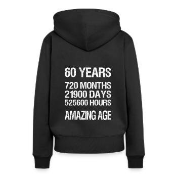 60 ans - Sweat à capuche Premium bio Femme - noir - Dos - Julia (174cm)