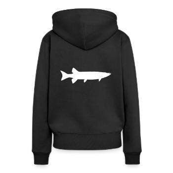 Hecht - Frauen Premium Bio Hoodie - Schwarz - Hinten - Julia (174cm)