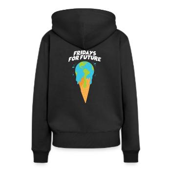 Fridays For Future - Welt als Eiskugel schmilzt - Frauen Premium Bio Hoodie - Schwarz - Hinten - Julia (174cm)