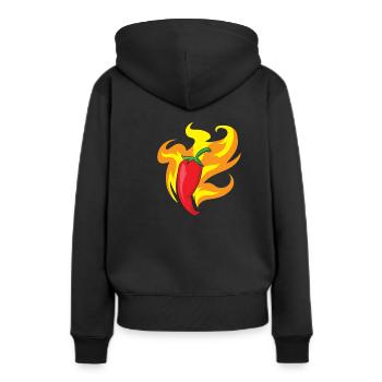 Spicy - Rote Chilischote in Flammen - Frauen Premium Bio Hoodie - Schwarz - Hinten - Julia (174cm)