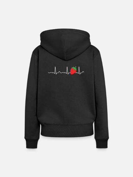 Erdbeere - Herzlinie, Herzschlag, Puls, Kardio - Frauen Premium Bio Hoodie - Schwarz