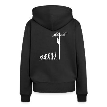 Elektriker / Mast - Evolution des Menschen /Darwin - Frauen Premium Bio Hoodie - Schwarz - Hinten - Julia (174cm)