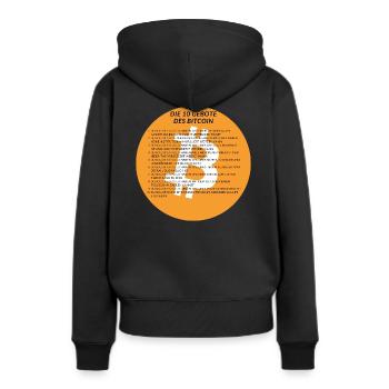 Die 10 Gebote des Bitcoin - Frauen Premium Bio Hoodie - Schwarz - Hinten - Julia (174cm)