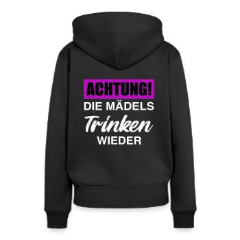 ACHTUNG! DIE MÄDELS TRINKEN WIEDER - Frauen Premium Bio Hoodie - Schwarz - Hinten - Julia (174cm)