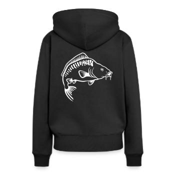 Karpfen - Frauen Premium Bio Hoodie - Schwarz - Hinten - Julia (174cm)