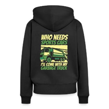 Camion à ordures Camion à ordures Garbage Man Recyclage des ordures - Sweat à capuche Premium bio Femme - noir - Dos - Julia (174cm)