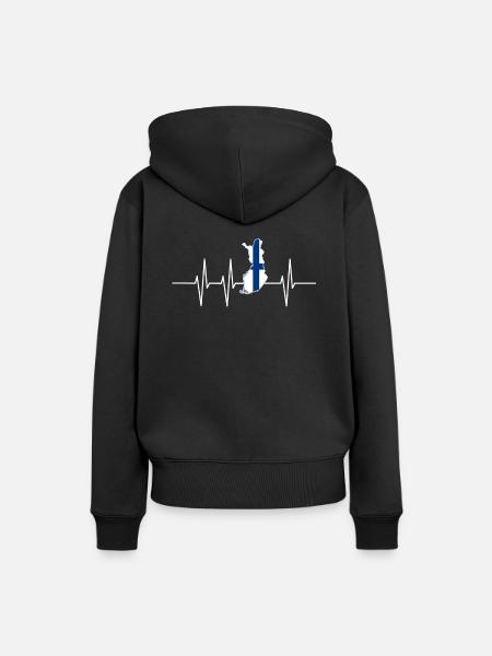 Herzschlag Finnland Geschenk Heimat Flagge Puls - Frauen Premium Bio Hoodie - Schwarz
