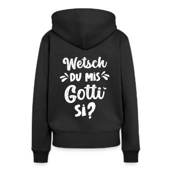 Wetsch du mis Gotti fragen Patentante fragen - Frauen Premium Bio Hoodie - Schwarz - Hinten - Julia (174cm)